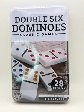 Double Six Dominoes Classic Games Tin Set With 28 Color-Dotted Ceramic Tiles For